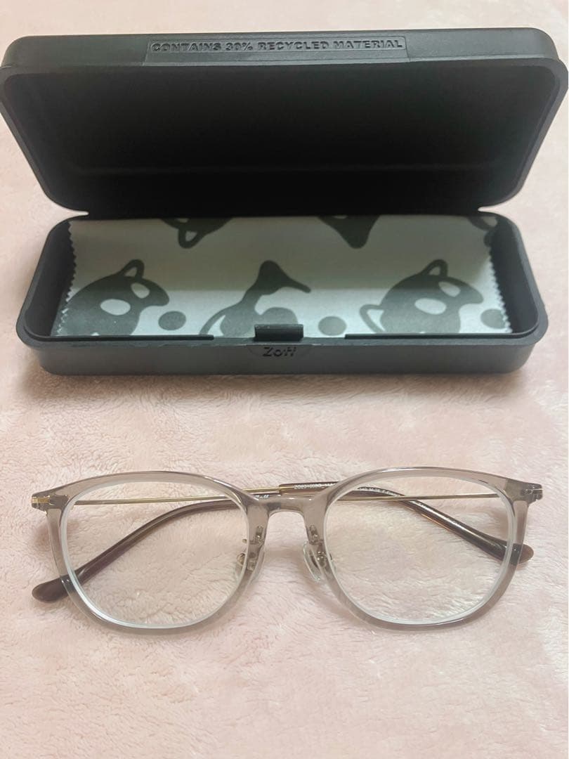 zoff メガネ　ウェリントン グレージュ　薄型非球面　ブルーライトカット　眼鏡
