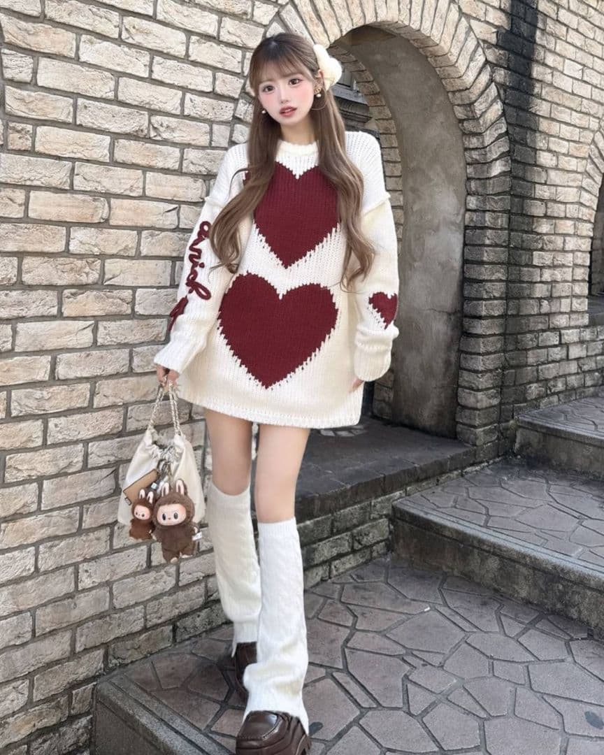 ダーリッチ ハートロゴローゲージニットチュニック ホワイト 美品