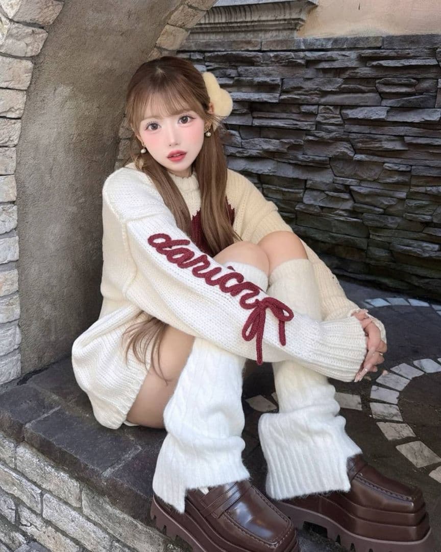 ダーリッチ ハートロゴローゲージニットチュニック ホワイト 美品