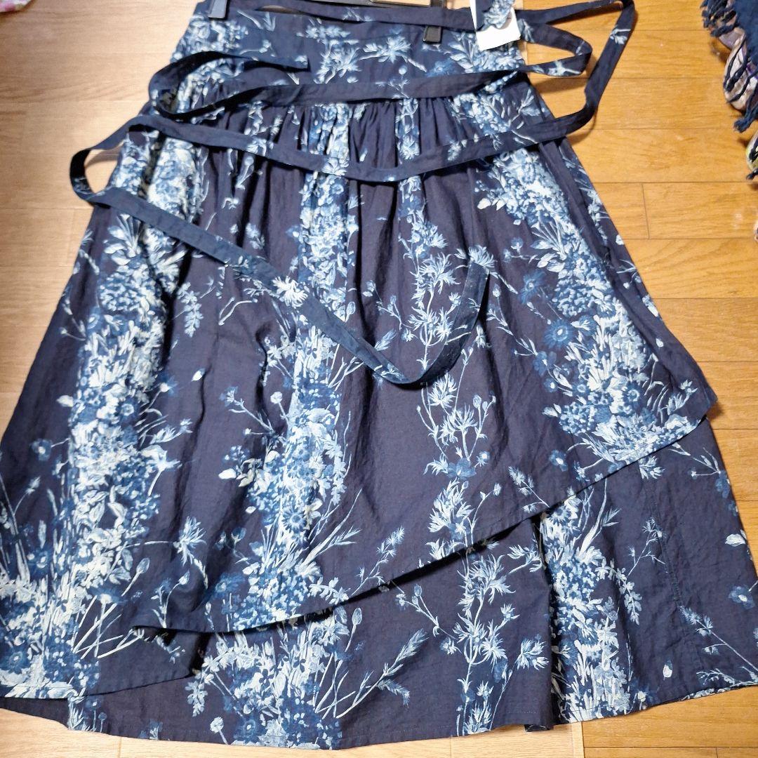 504オックスブーケストライププリントのぐるぐるスカート(インディゴ)