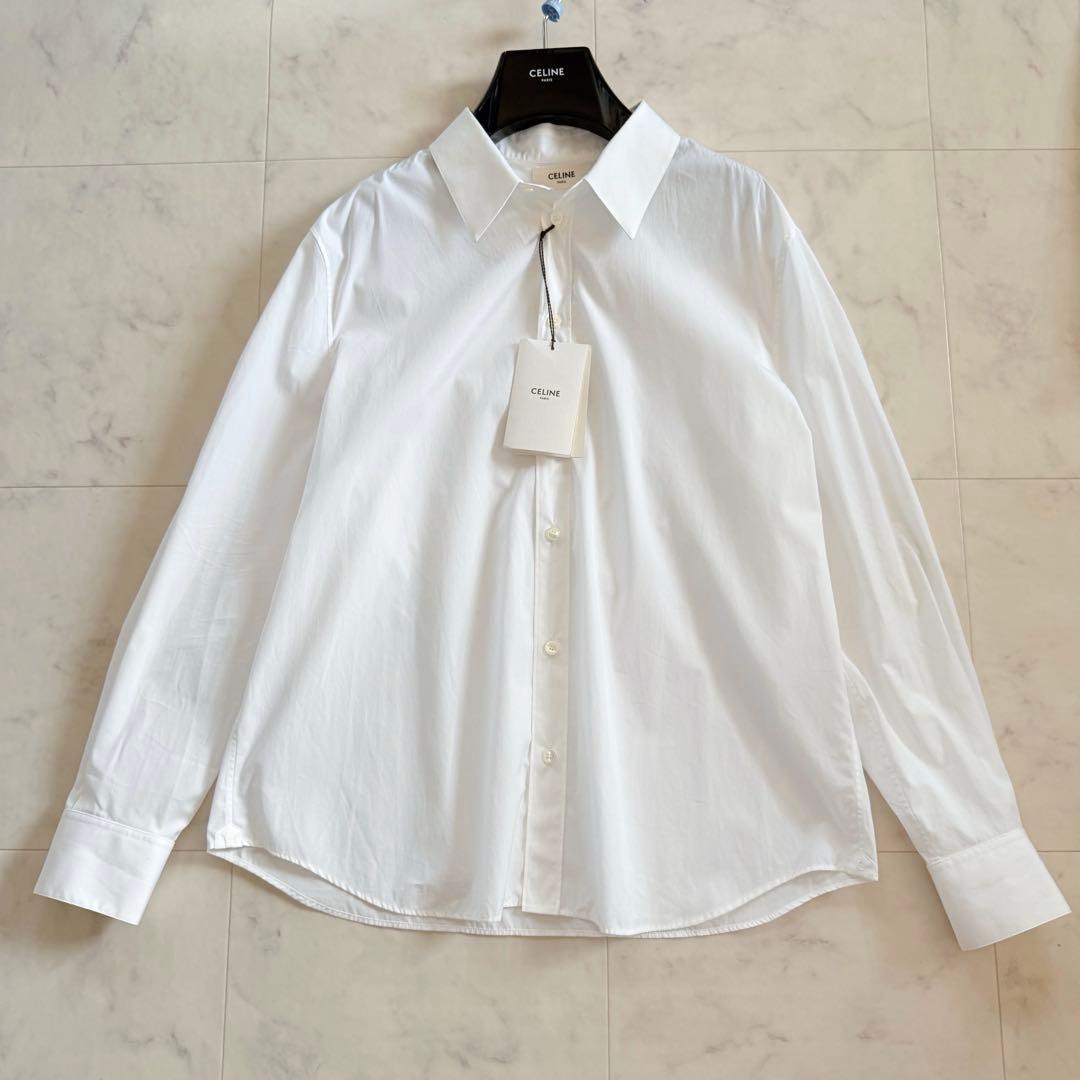 新品同様 タグ付き★CELINE エディ期 コットンドレスシャツ 44 ホワイト