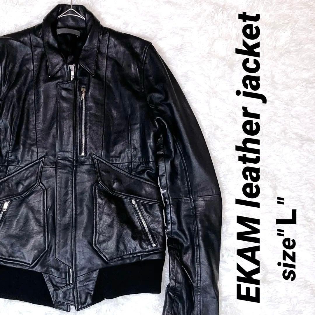 EKAM エカム ✨ 襟付き シングルライダースジャケット レザージャケット L