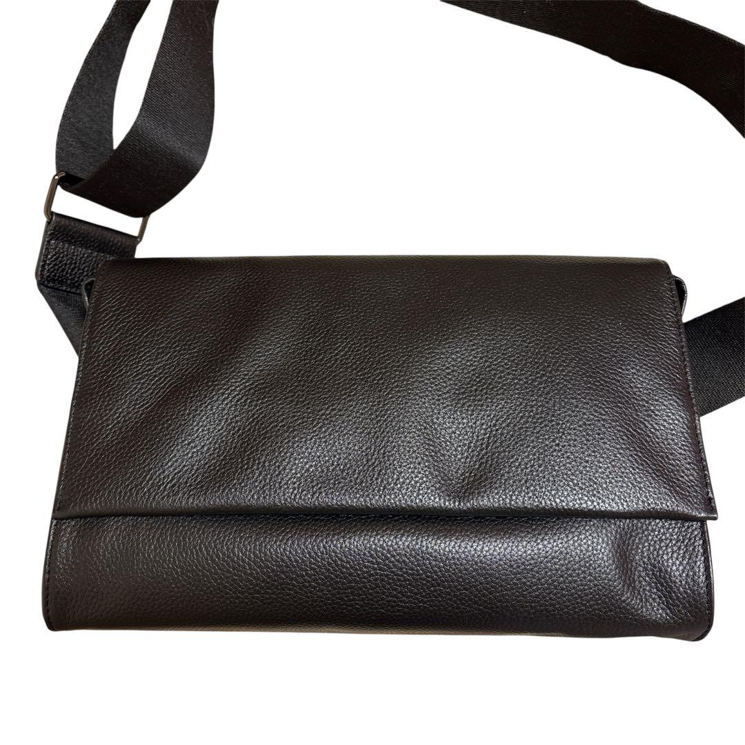 W*可様 【美品】ワイドテープショルダーバッグ （本革/軽量470g/ボディバッ