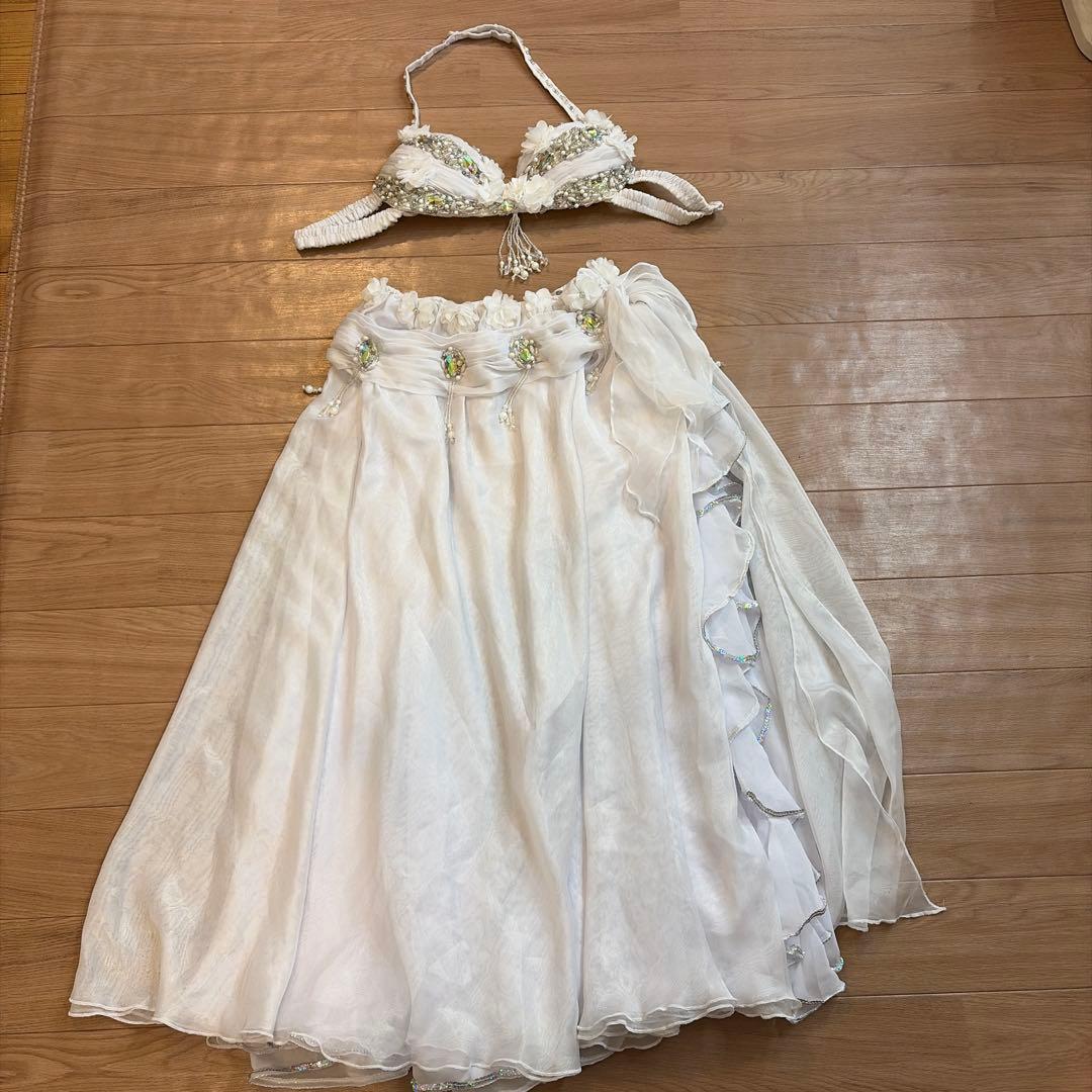 kana kana！hoydaベリーダンスセットアップ ホワイト ベリーダンス衣装 ホワイト/マスタードCT0413 (M-L) - bachata ベリー