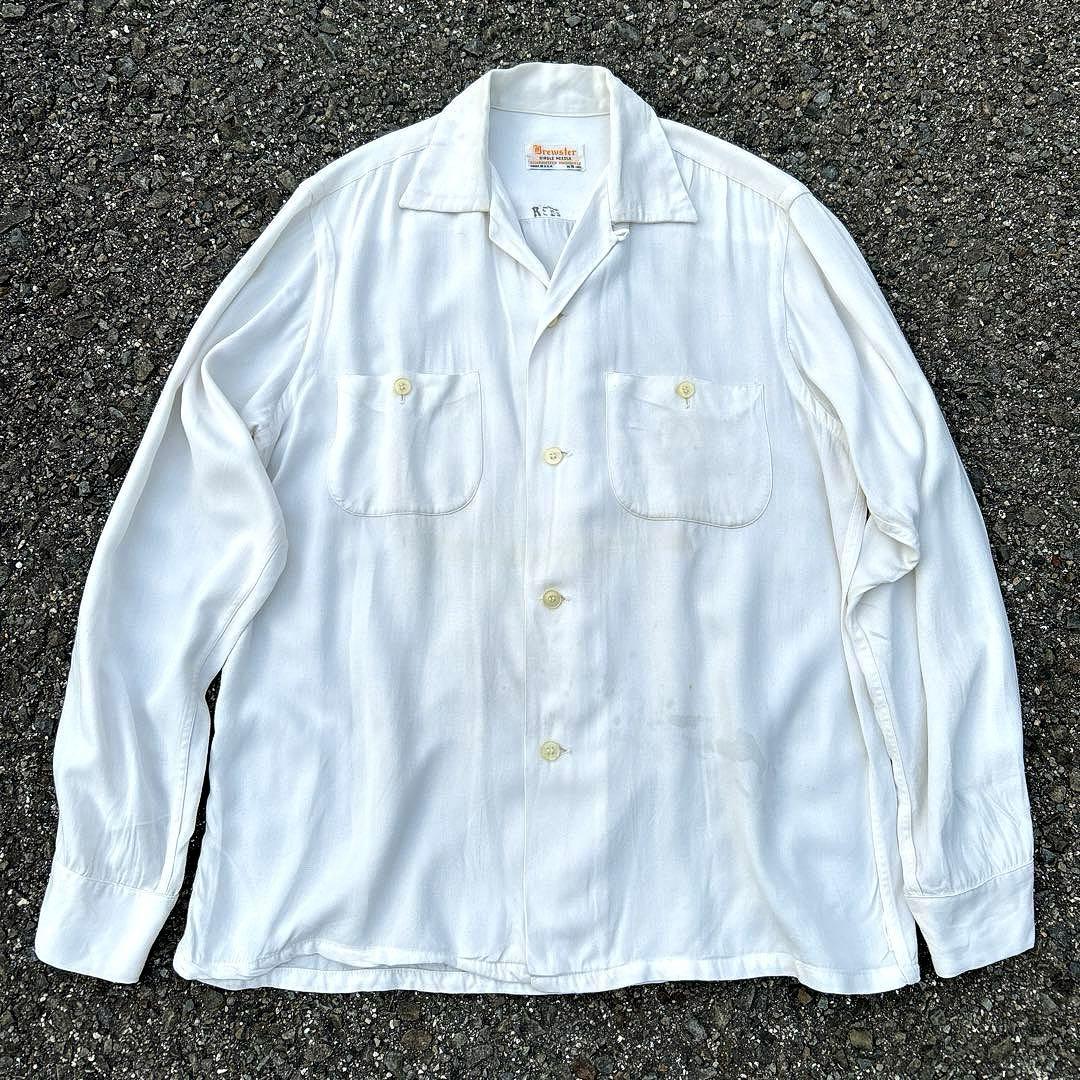 50s レーヨン ギャバ シャツ 白 ヴィンテージ ロカビリー ホワイト