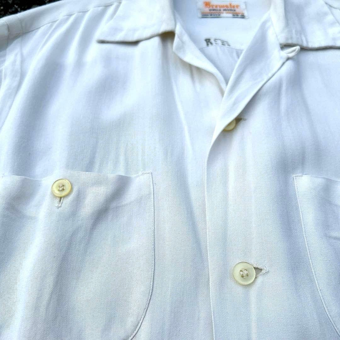 50s レーヨン ギャバ シャツ 白 ヴィンテージ ロカビリー ホワイト