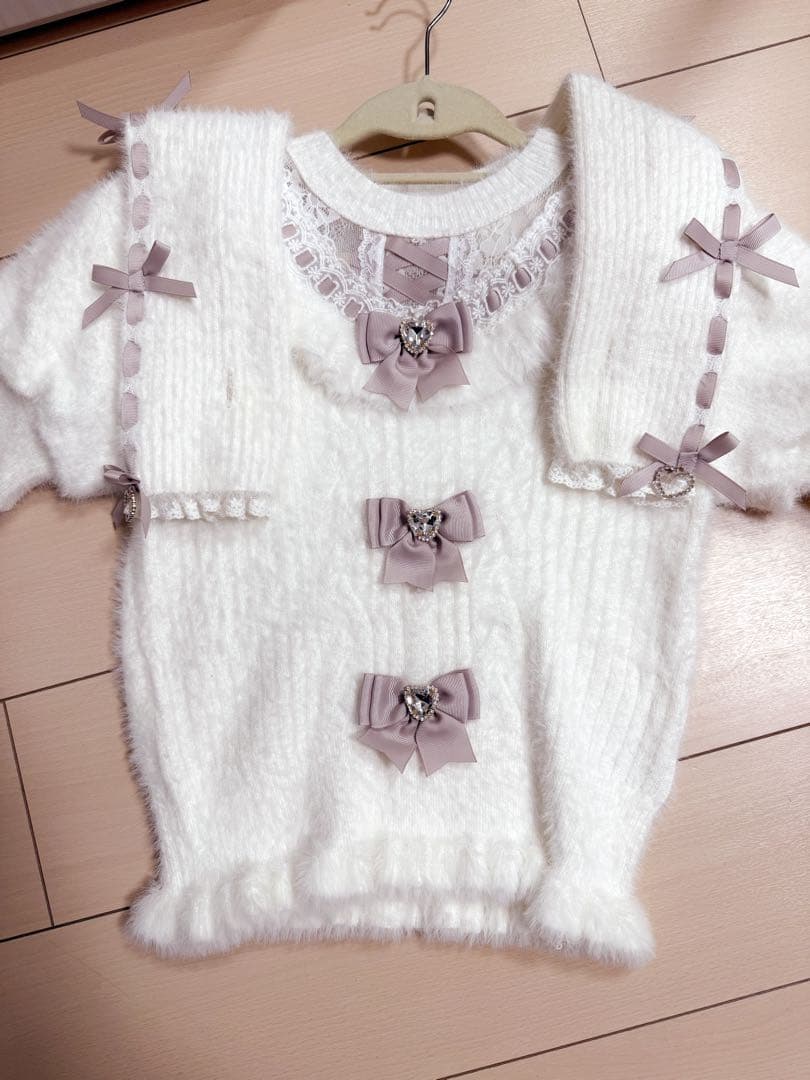 LIZLISA リズリサ アームウォーマー3連リボンニット ホワイト