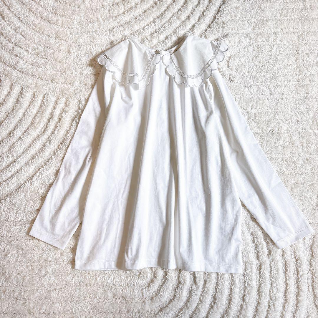 yoriヨリ スカラップ刺繍カラートップス 長袖 ホワイト ロンT - メルカリ