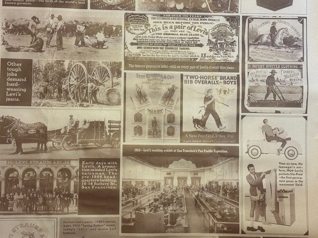 レア70年代オリジナルLEVISリーバイス販促用ビンテージ歴史ポスターBIG