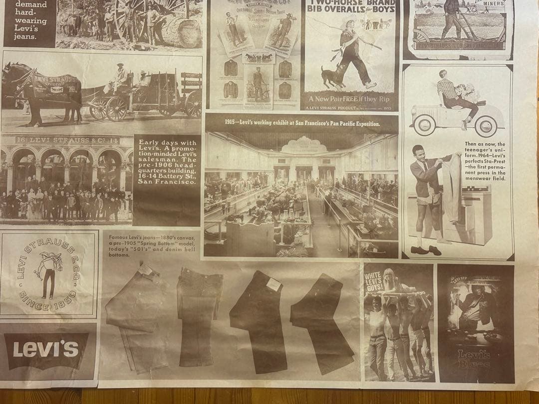 レア70年代オリジナルLEVISリーバイス販促用ビンテージ歴史ポスターBIG