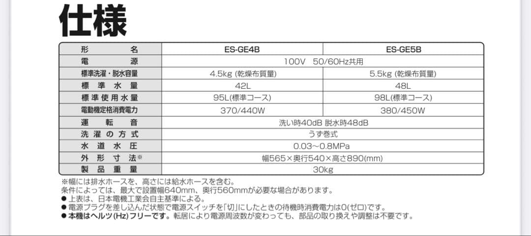 SHARP縦型洗濯機ES-GE4B 4.5kg