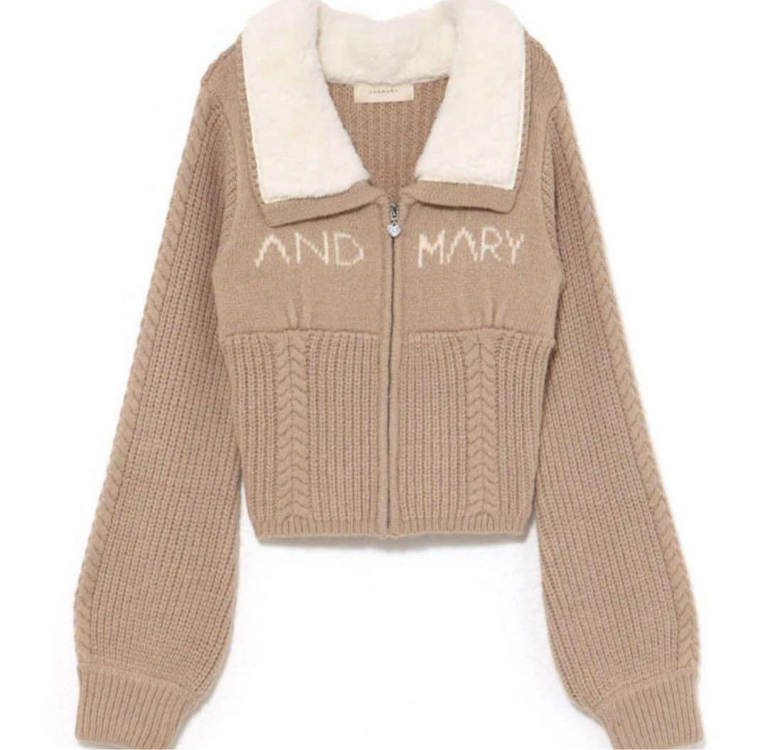 トップス ANDMARY Mary logo zip tops beige