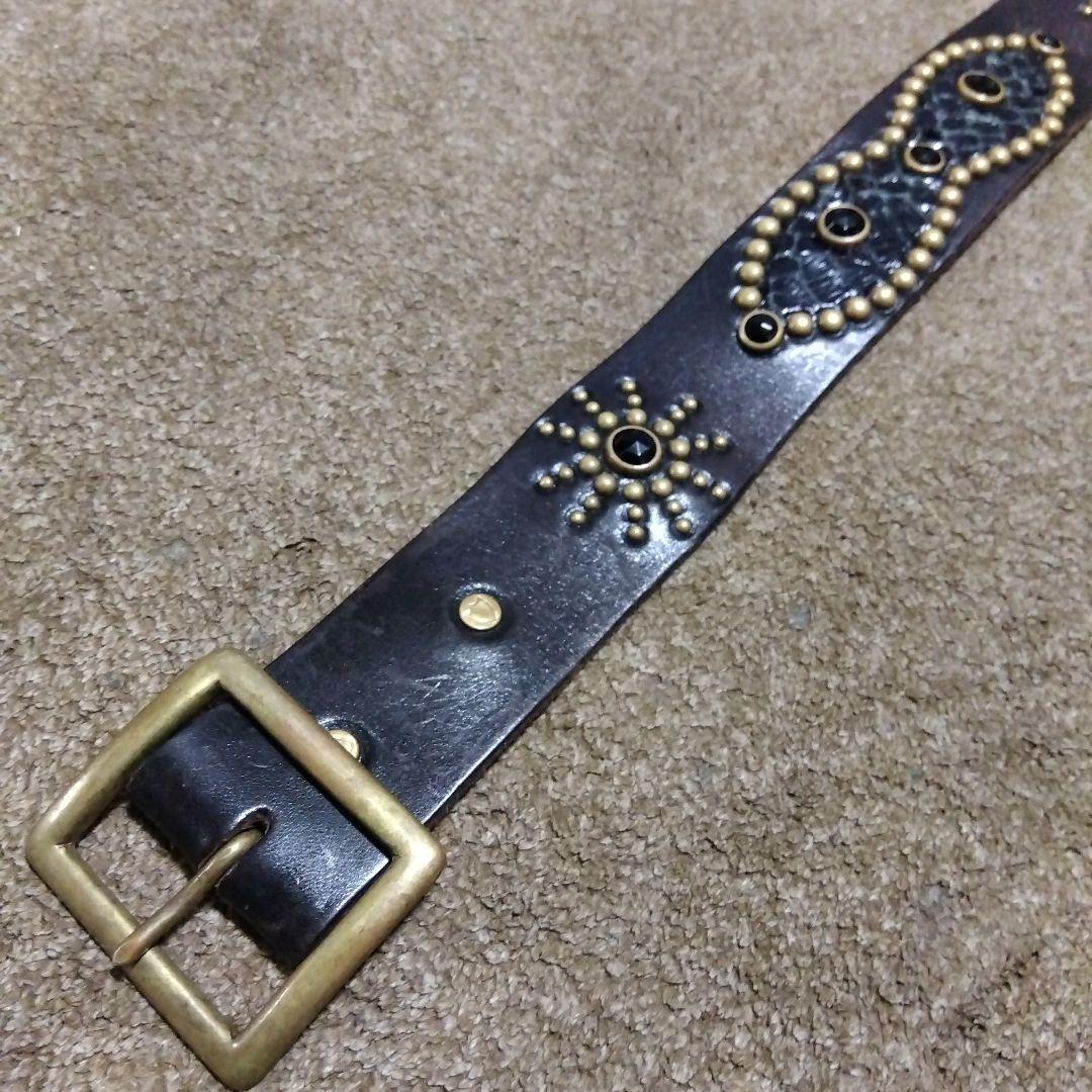 36inch HTC 茶芯 ピーナッツ レザー スタッズベルト ブラック