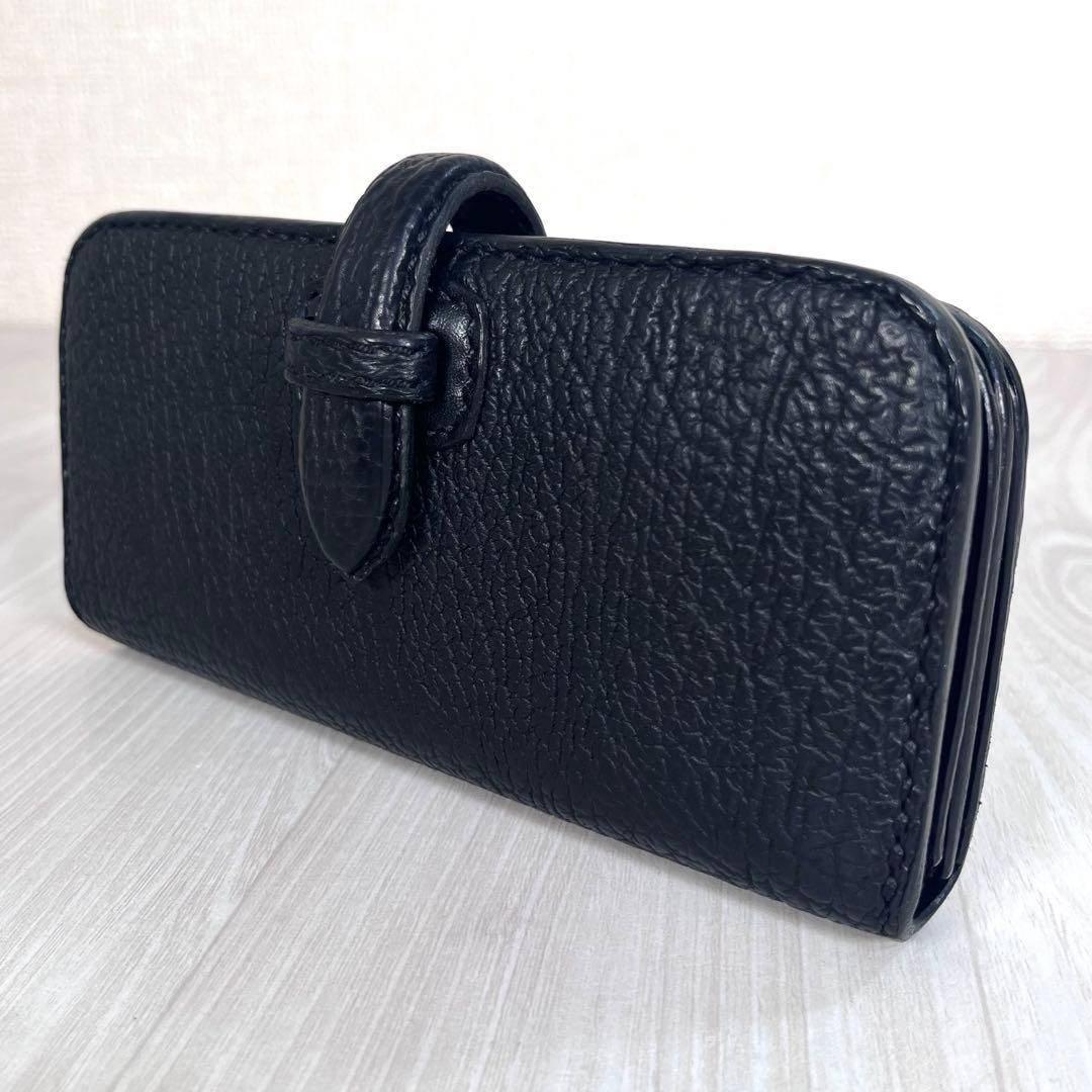 【美品】革物工房大輔　シャーク レザー 長財布　特大 ロング ウォレット　黒