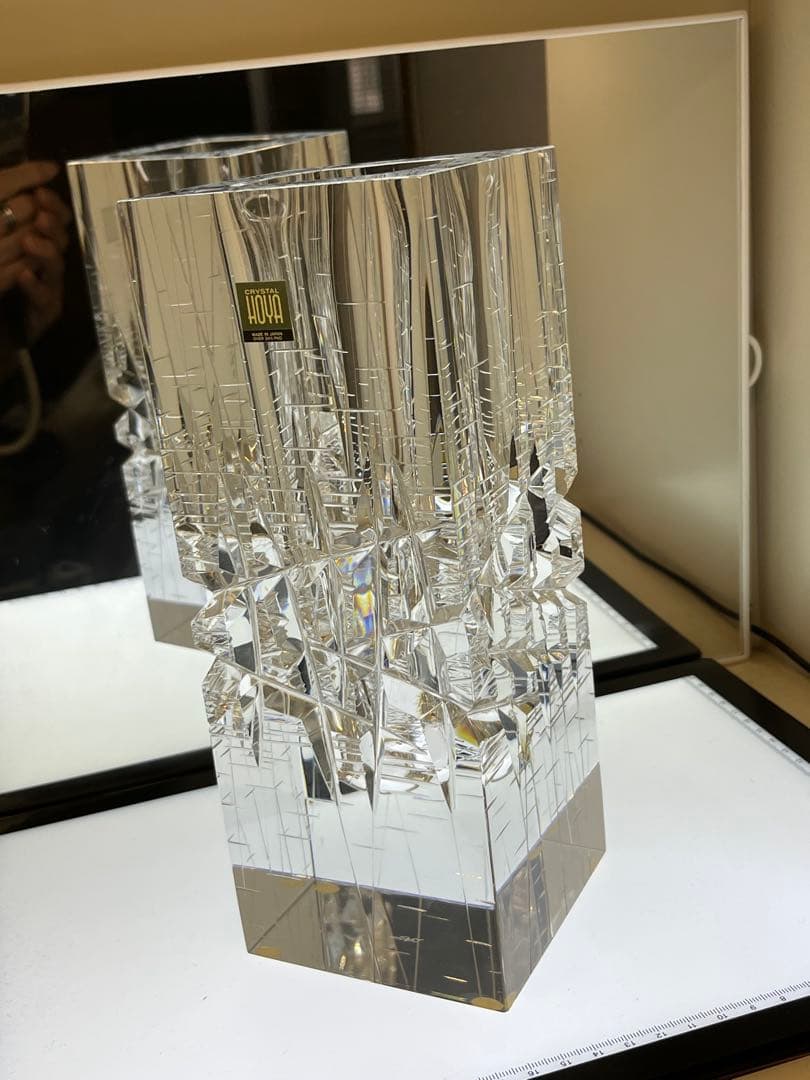 HOYA クリスタル　佐々木文夫　花瓶　フラワーベース　　最高級　貴重　中古品