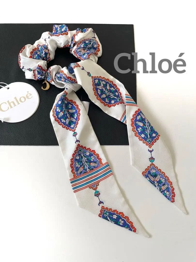 美品 Chloé クロエ チャーリー ロングリボンシュシュ