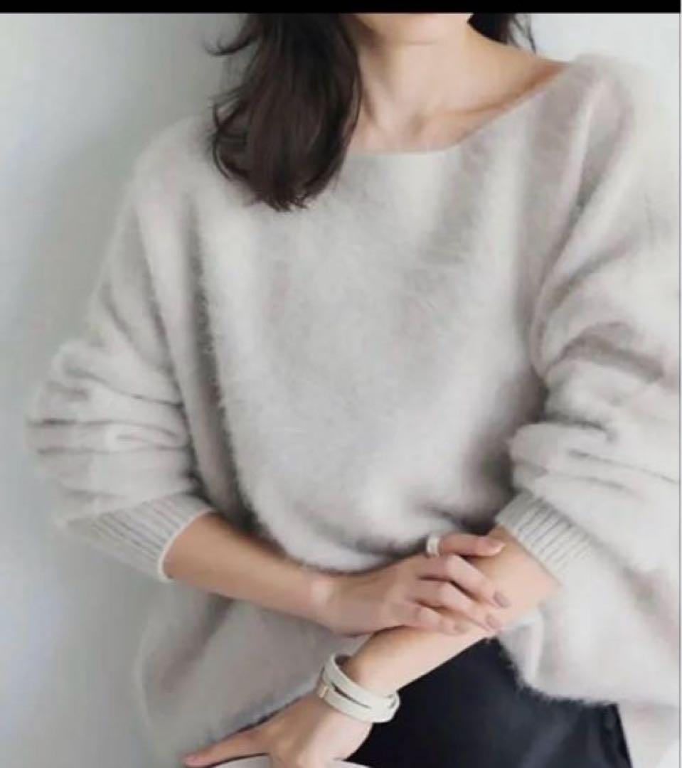 anuans ラクーンボートネックニットプルオーバー ライトグレー