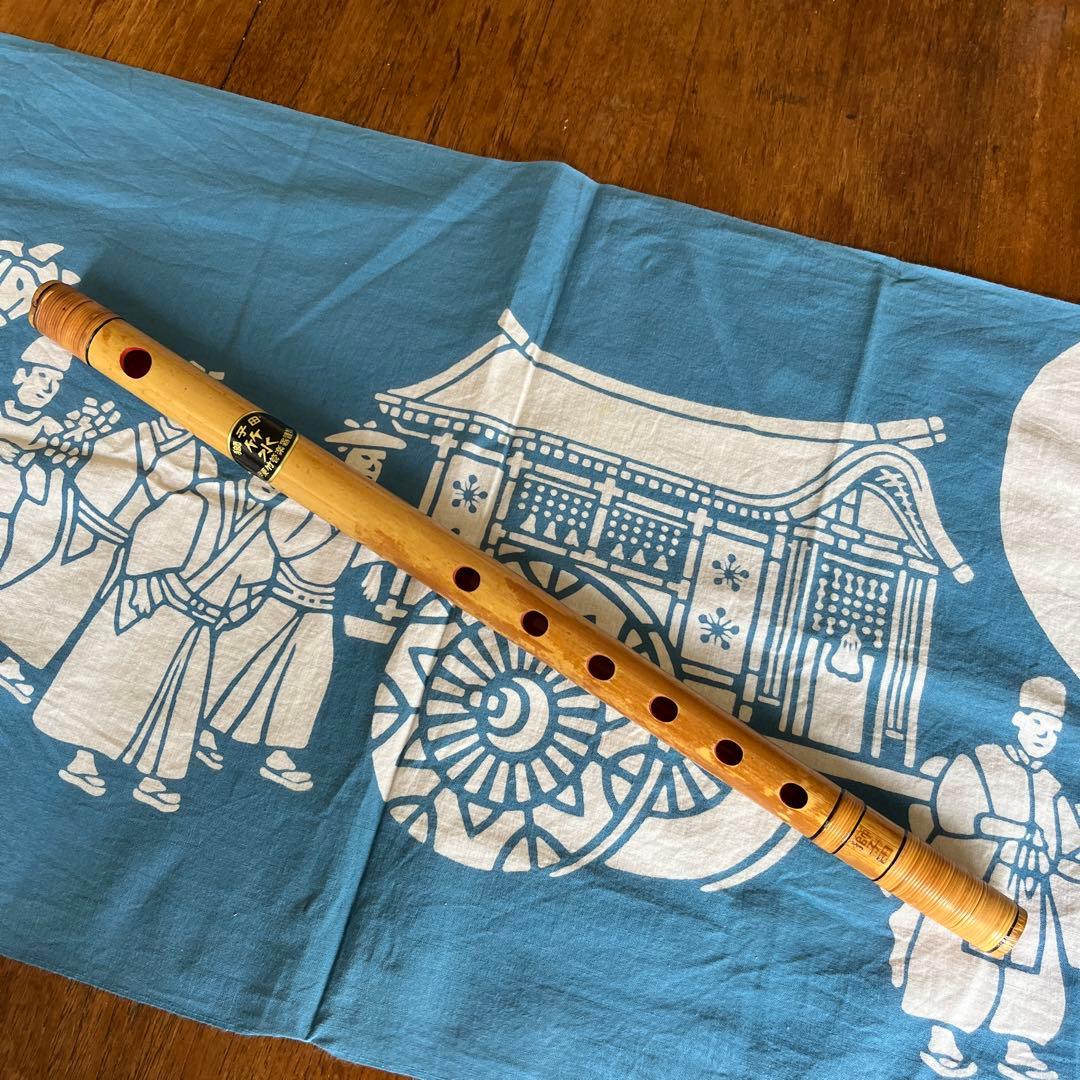 獅子田流篠笛竹水￼五本調子六穴天地籐巻自然色仕上げ