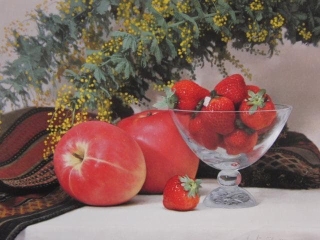 藤原秀一、アカシアと林檎と苺、希少な画集より、新品高級額・額装付 backend=imagemagick;version=1;