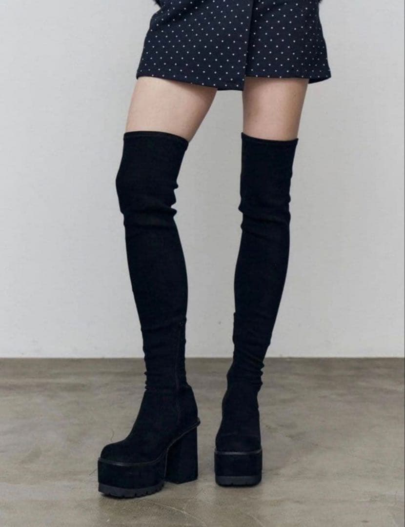 EMODA ロングブーツ ニーハイ スクエアフィットロングブーツ