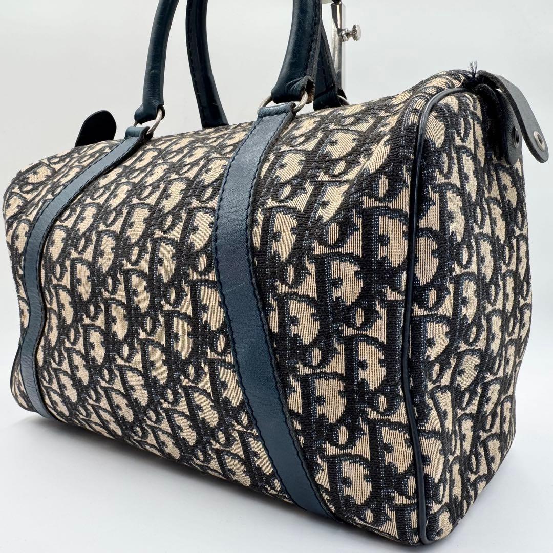 クリスチャンディオール　トロッター　ミニボストンバッグ　ネイビー　キャンバス