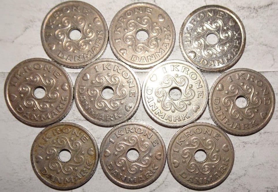 デンマーク硬貨【1クローネ10枚(1993年)】 約20mm b - メルカリ