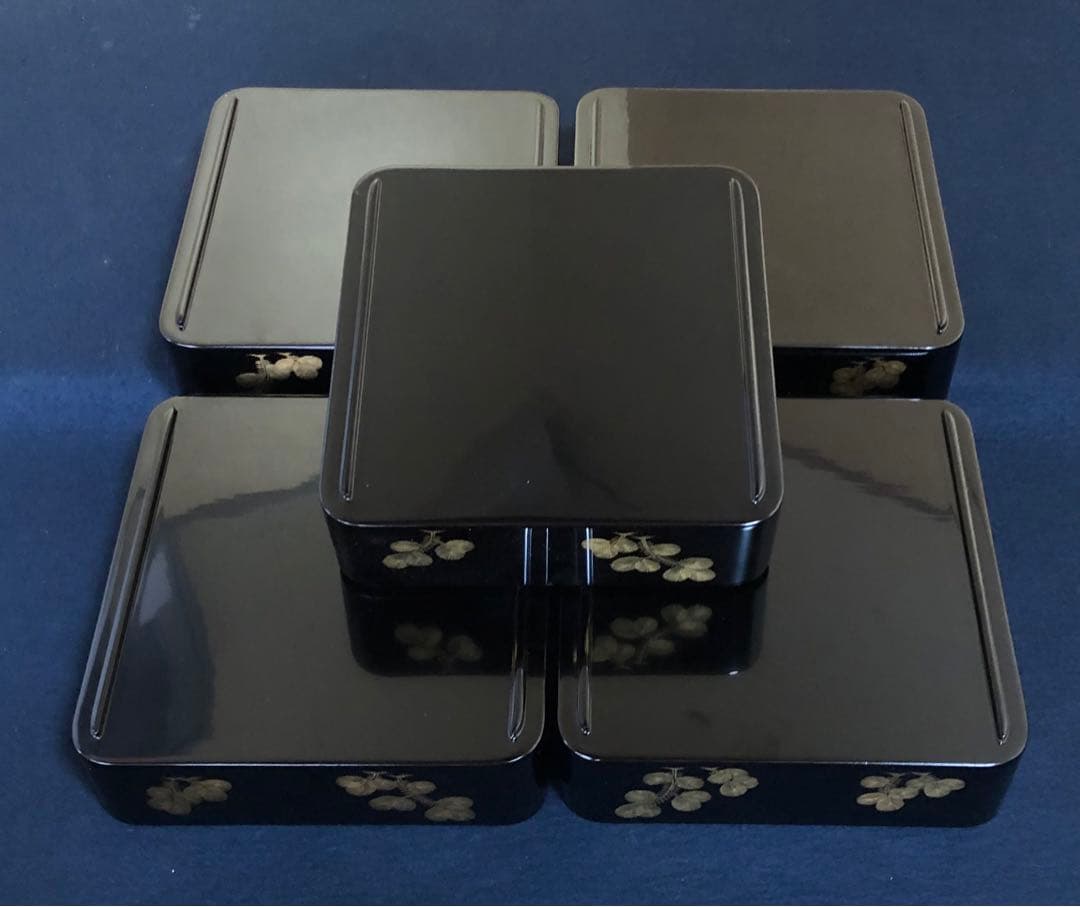 《R》輪島塗 沈金若松舞鶴 五段重 替蓋 台付 山崖松花堂謹製 251222か2