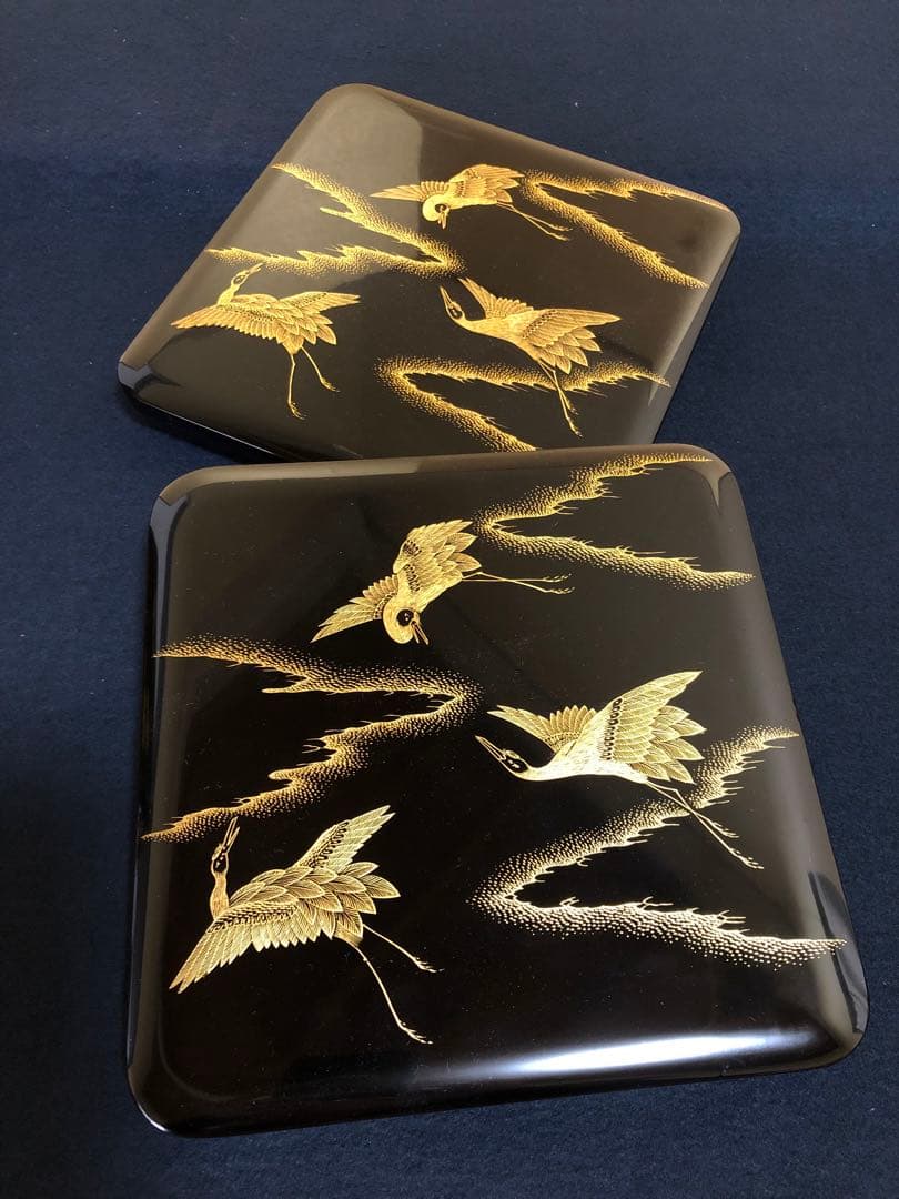 《R》輪島塗 沈金若松舞鶴 五段重 替蓋 台付 山崖松花堂謹製 251222か2