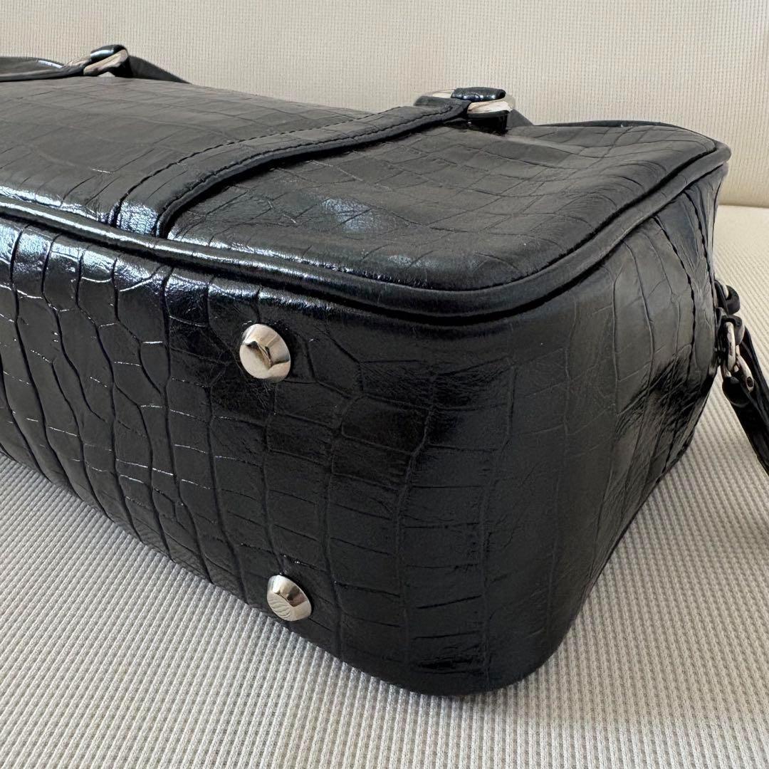 美品】芸能人着用 定価66,000円 濱野皮革工藝 クロコ型押し ボストン