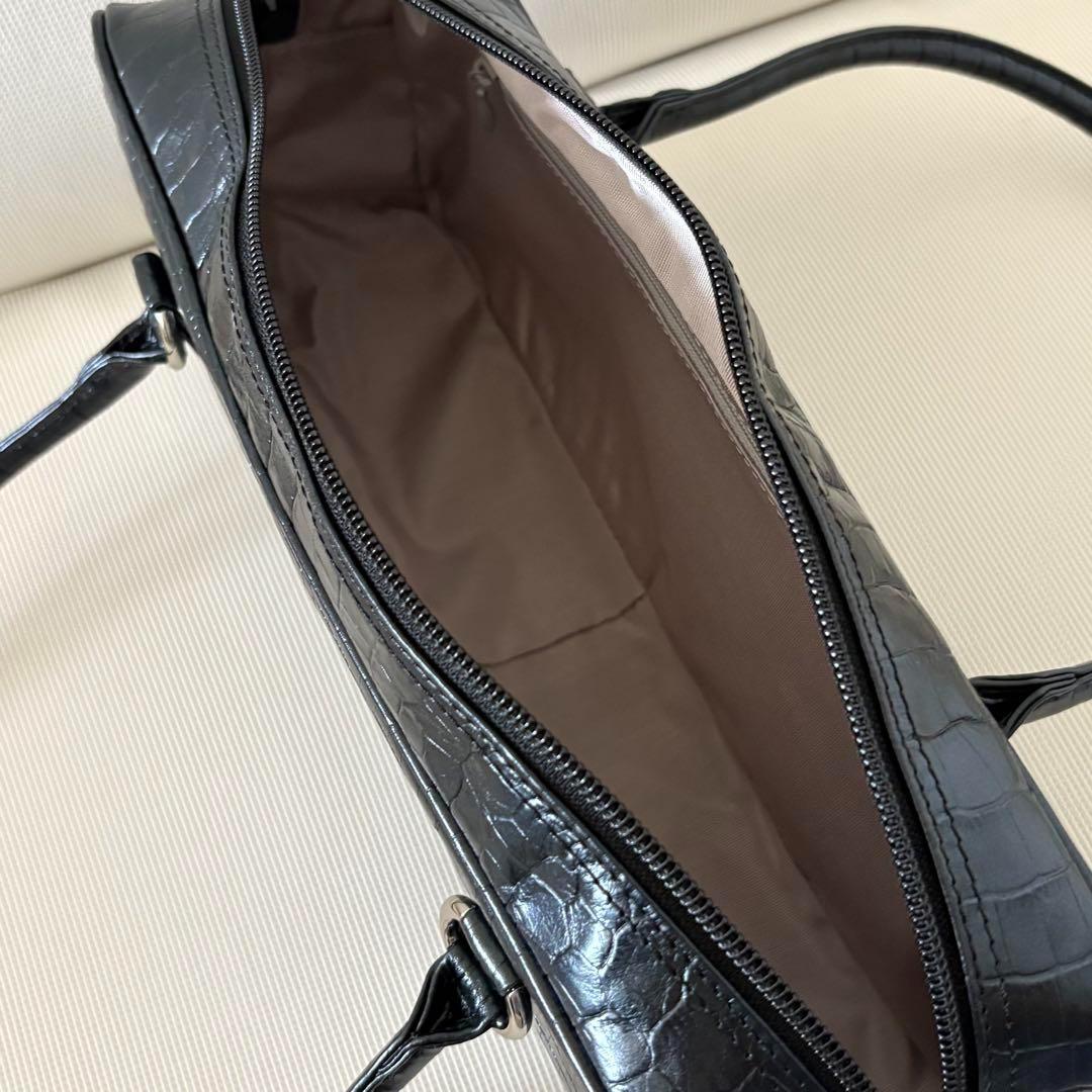 美品】芸能人着用 定価66,000円 濱野皮革工藝 クロコ型押し ボストン