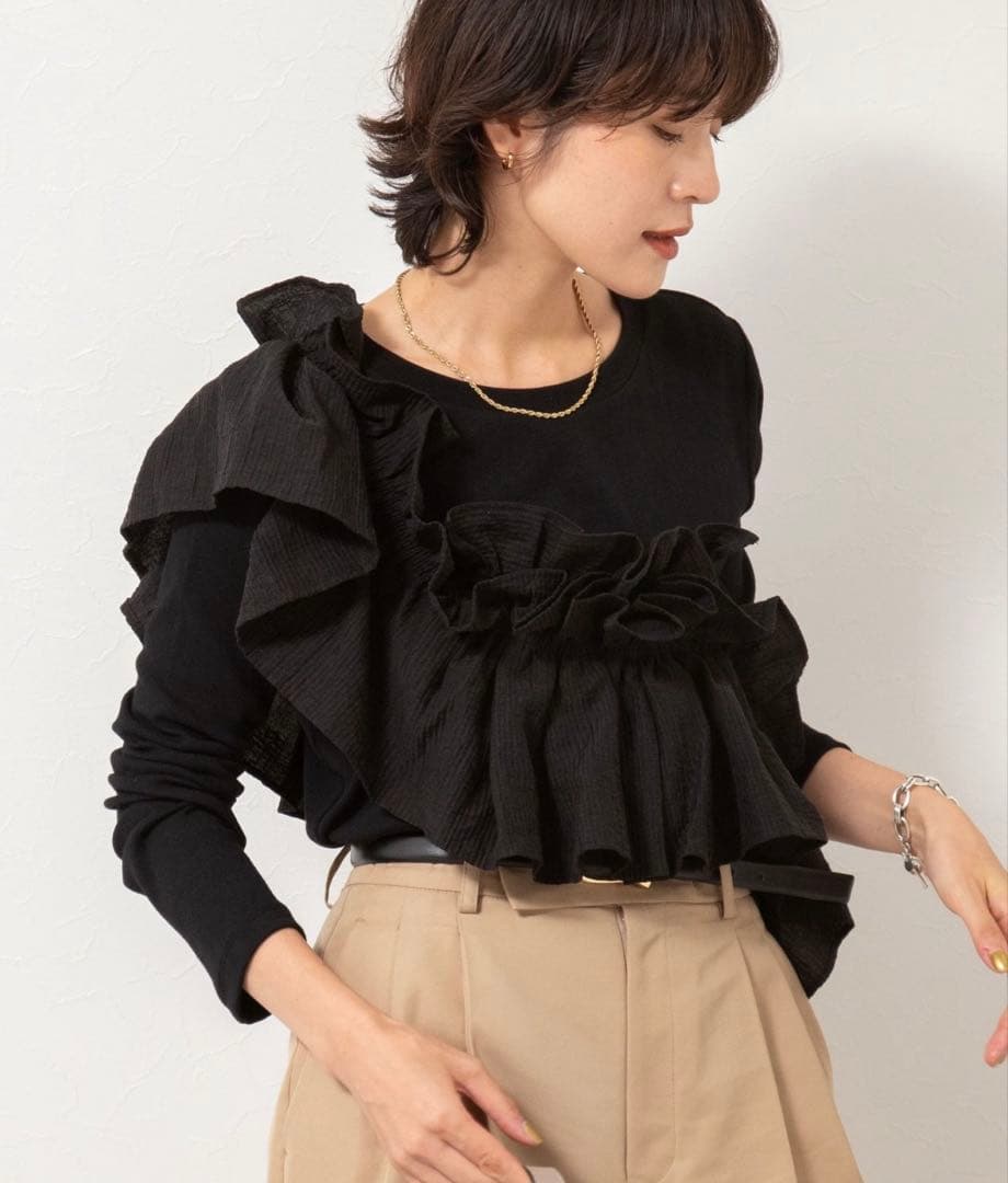 【リエミラー】3WAYリブフリルロンT