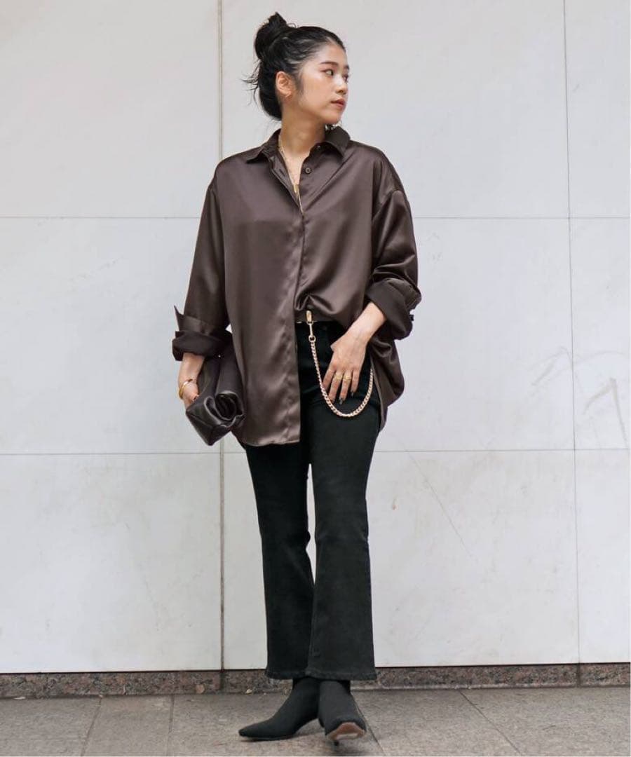 【美品】AP STUDIO サテンシャツ　ブラウン　大幅値下げ サテンシャツ（シャツ／ブラウス）｜AP STUDIO（エーピーストゥディオ