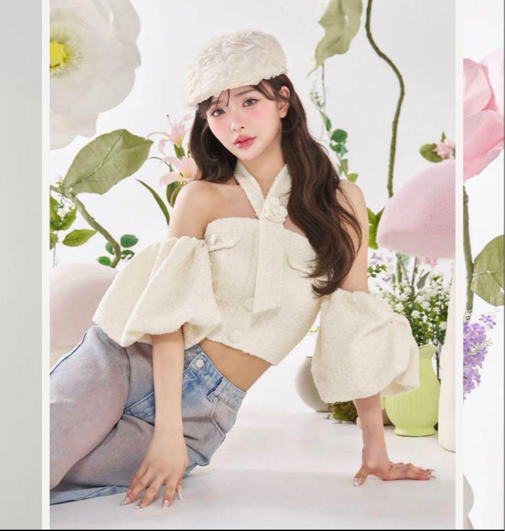 Darich ホルターネックオフショルツイードトップス　ホワイト　新品