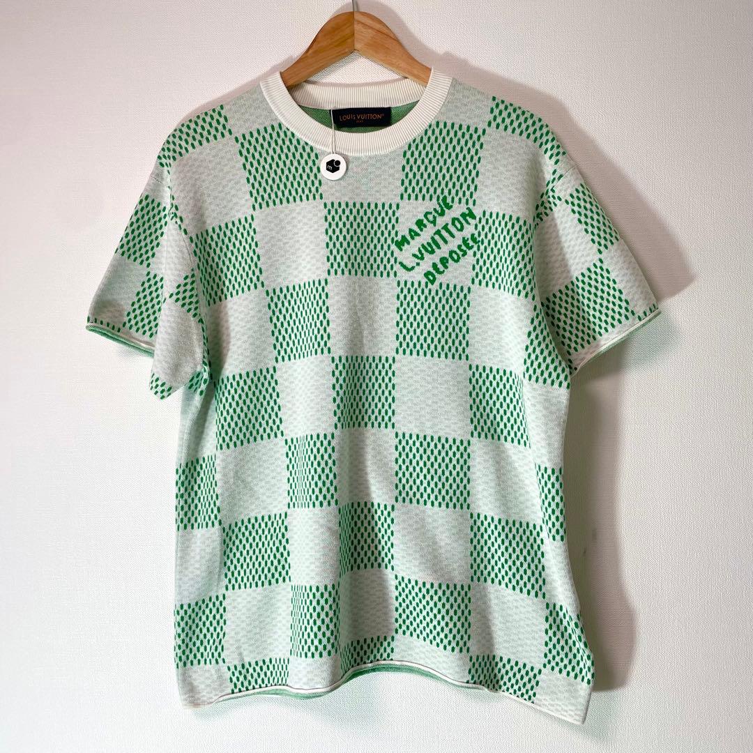 ルイヴィトン ダミエ ニット クルーネック Tシャツ グリーン　メンズ
