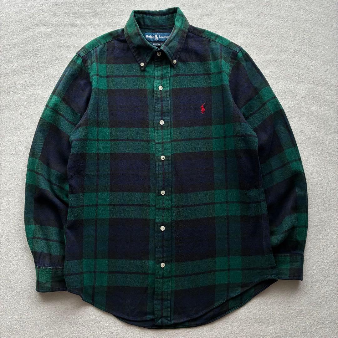 90s ラルフローレン ブラックウォッチ フランネルチェックシャツ 刺繍ロゴ M