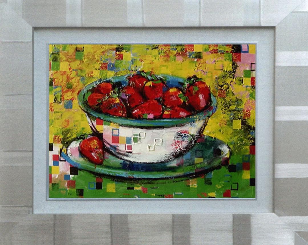 メルカリ 絵画絵 額付き (銀）油絵uF6-061103静物（フルーツ）