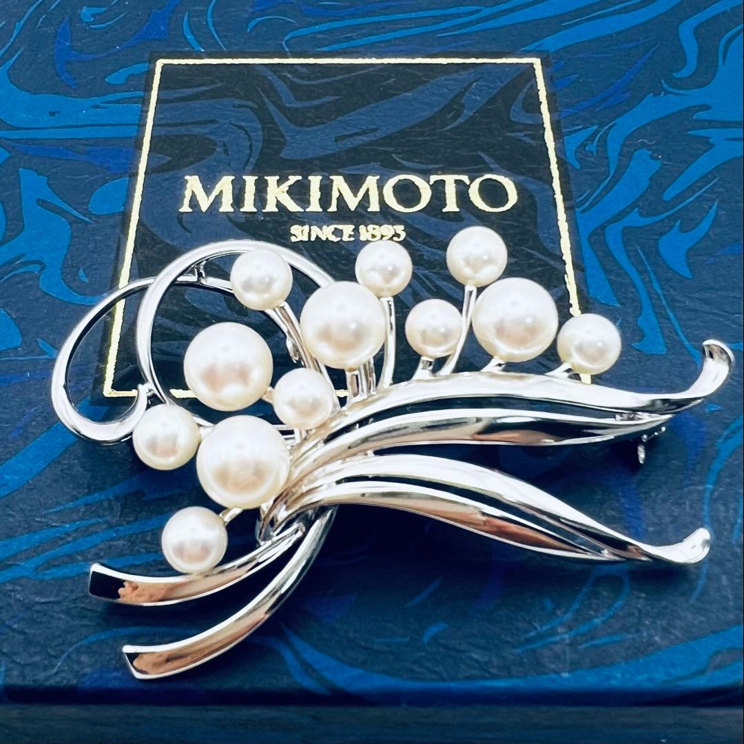 超美品　ミキモト　アコヤパール　12粒　6.5mm-4mm シルバーブローチ