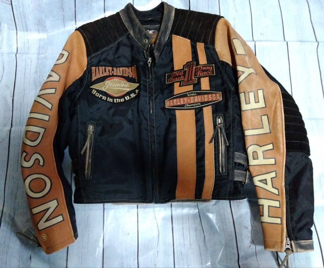 ハーレーダビッドソン　革ジャン　シングルライダース　ナイロン×革　М