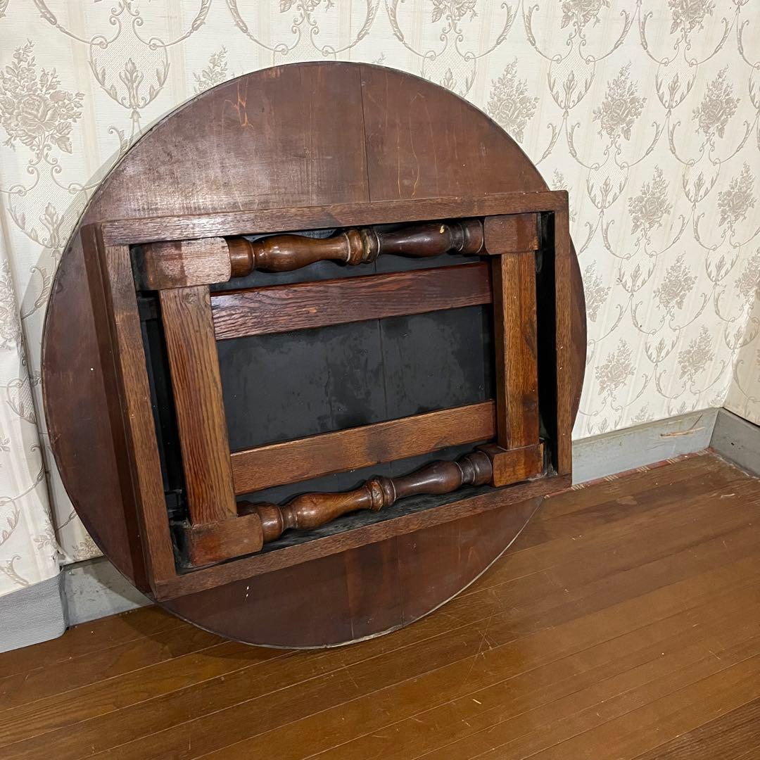 アンティーク】昭和レトロ 木製 ろくろ脚 折り畳み ちゃぶ台 座卓 古