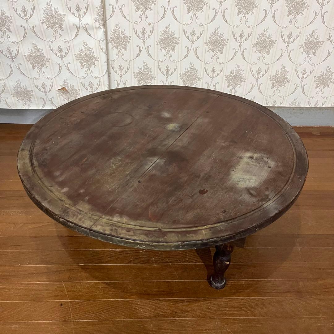 アンティーク】昭和レトロ 木製 ろくろ脚 折り畳み ちゃぶ台 座卓 古