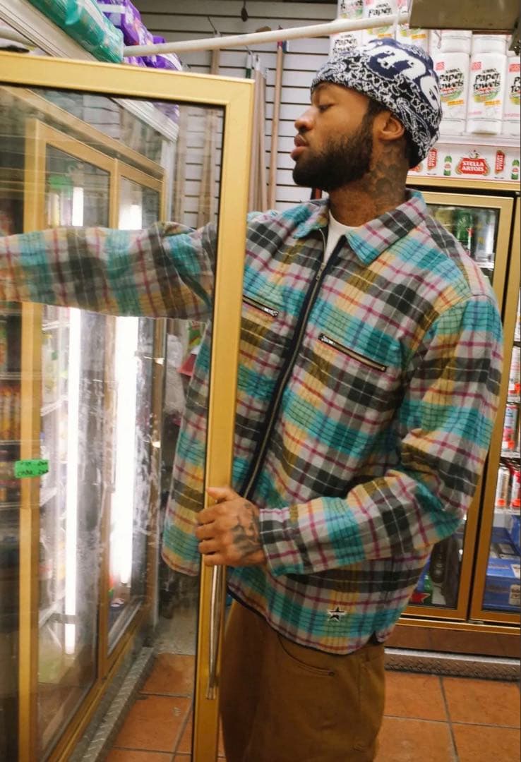 ジャケット・アウター SUPREME Quilted plaid zip up shirt 19AW