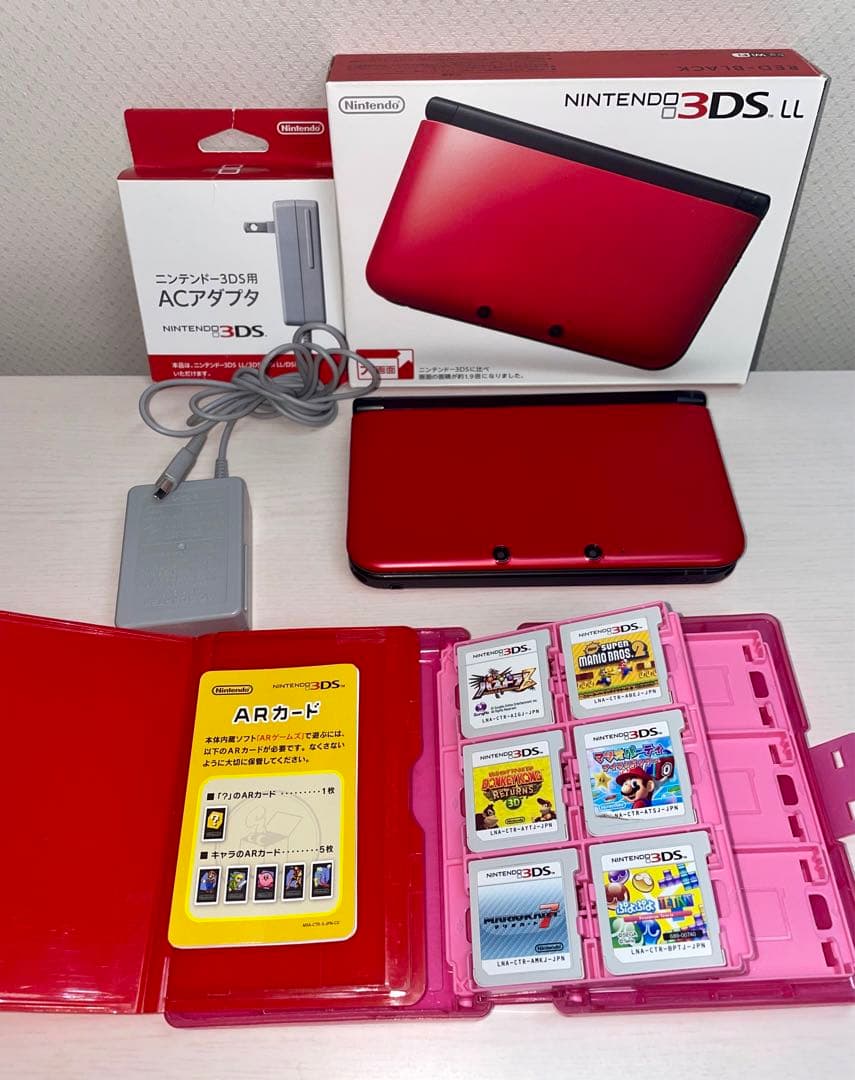 任天堂 ニンテンドー3DSLL 本体レッド×ブラック 匿名配送 カセット付き
