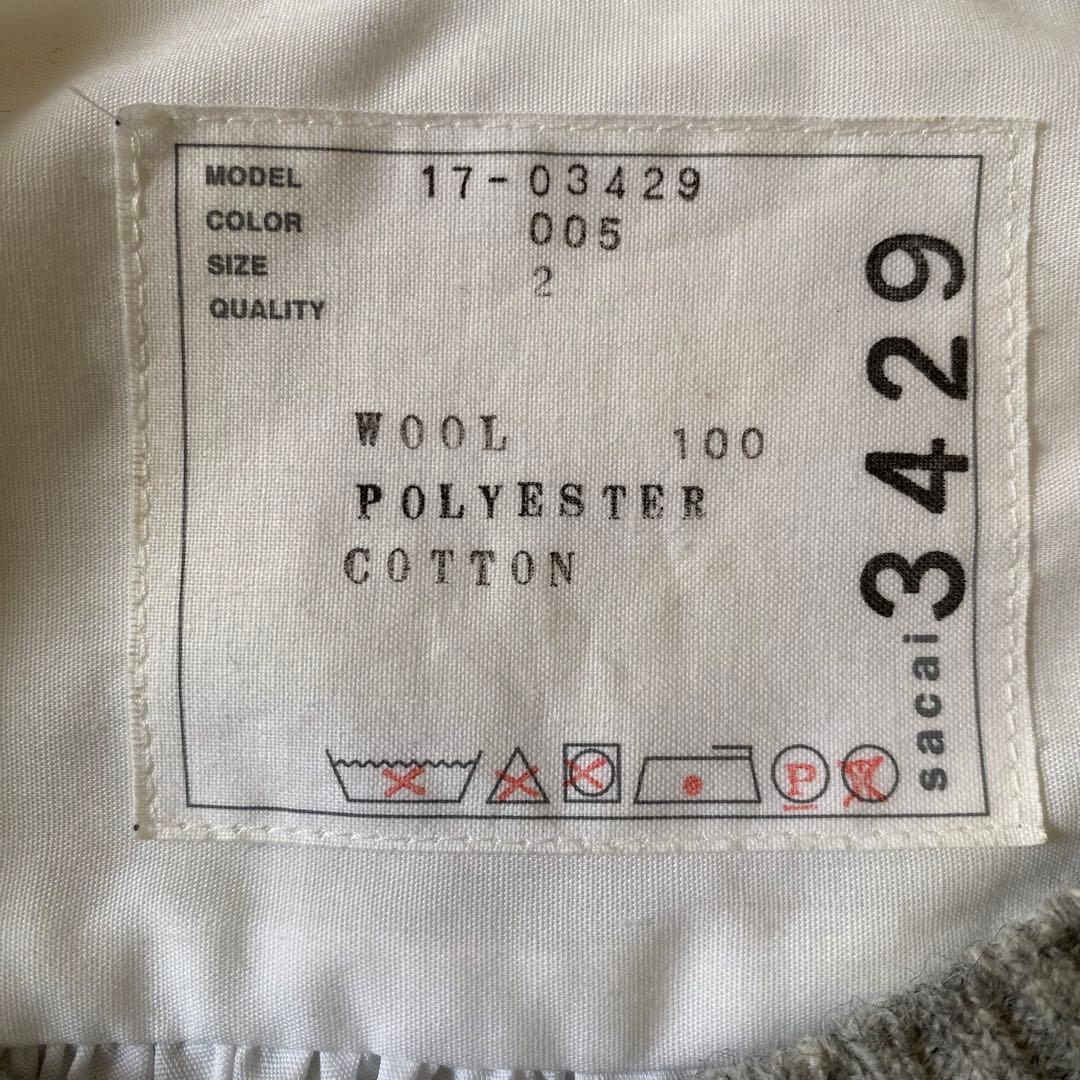 sacai サカイ 異素材ドッキング ニットプルオーバー プリーツ グレー M