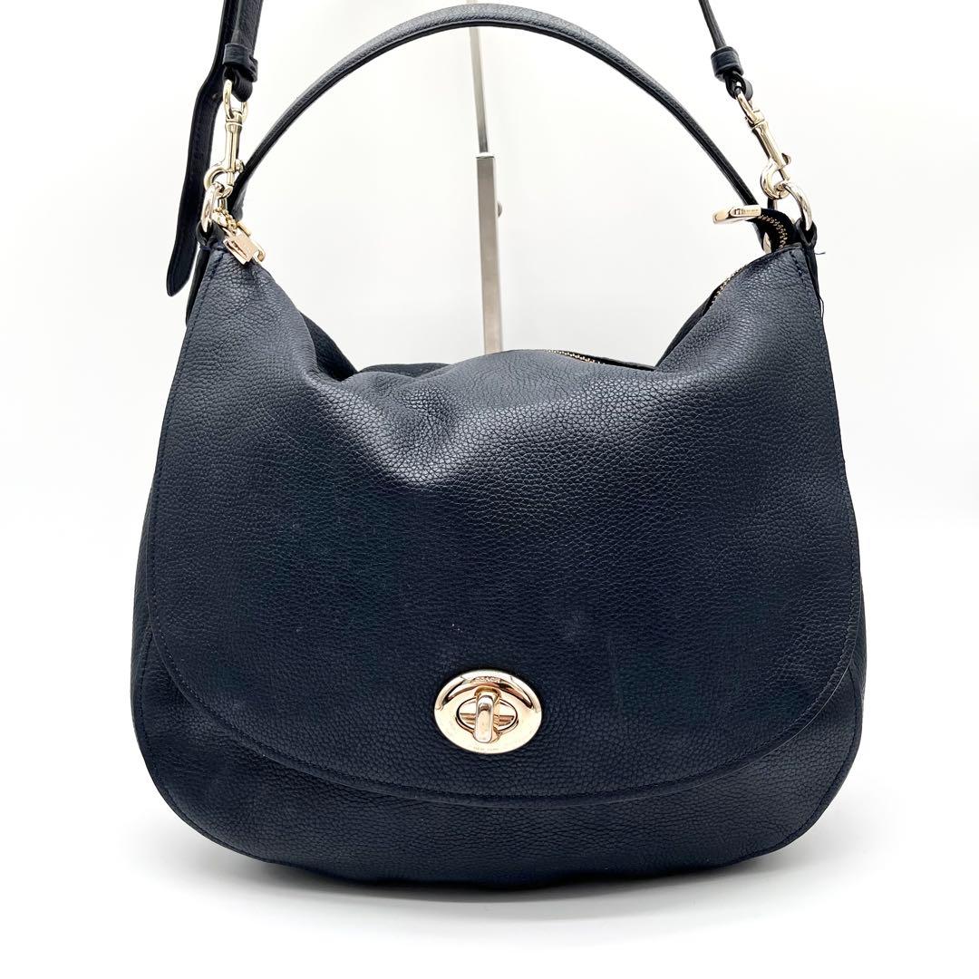 美品】コーチ ワンショルダーバッグ 2way ターンロック ネイビー