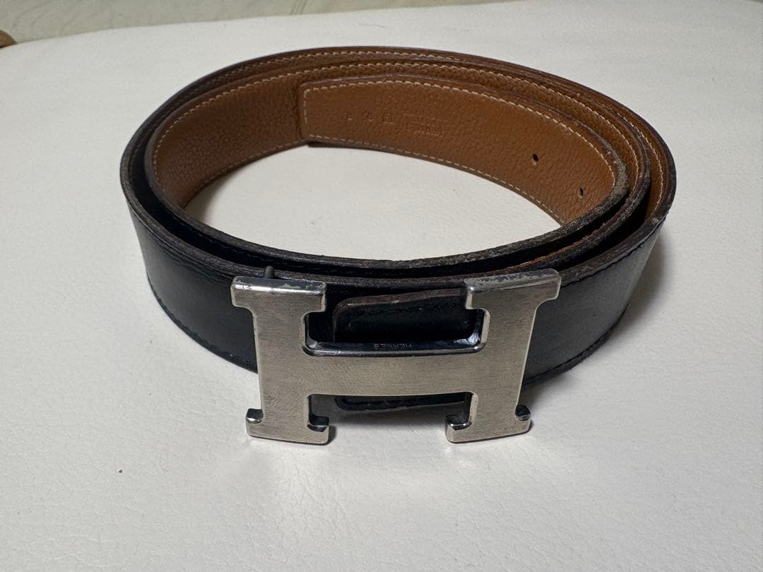 エルメス　レザーリバーシブルベルト　コンスタンス　黒/茶　中古　サイズ95