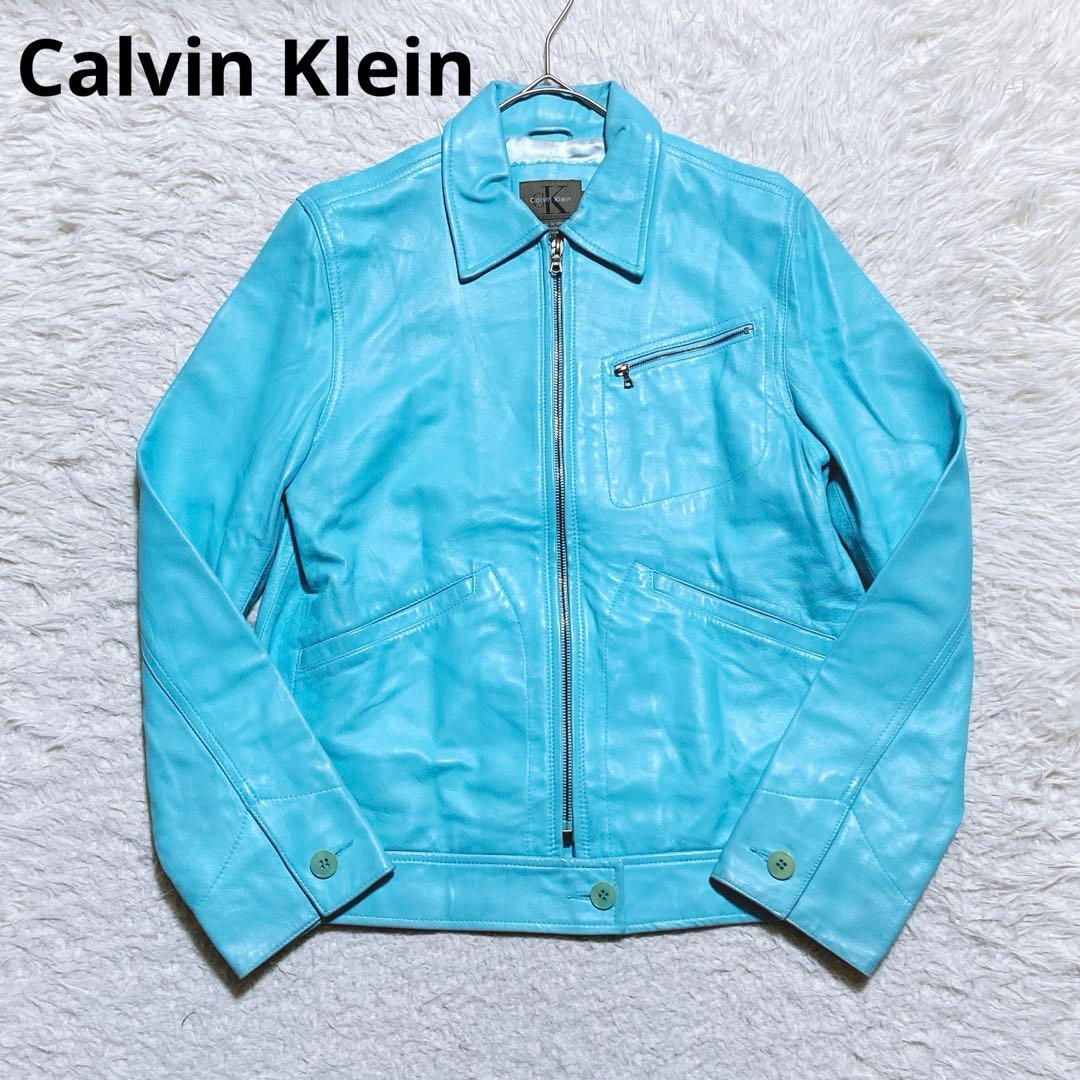 希少⭐️カルバンクライン　レザージャケット　シングル　90s〜00s 水色　S 楽天市場】Calvin Klein（素材（生地・毛糸）合皮・フェイクレザー