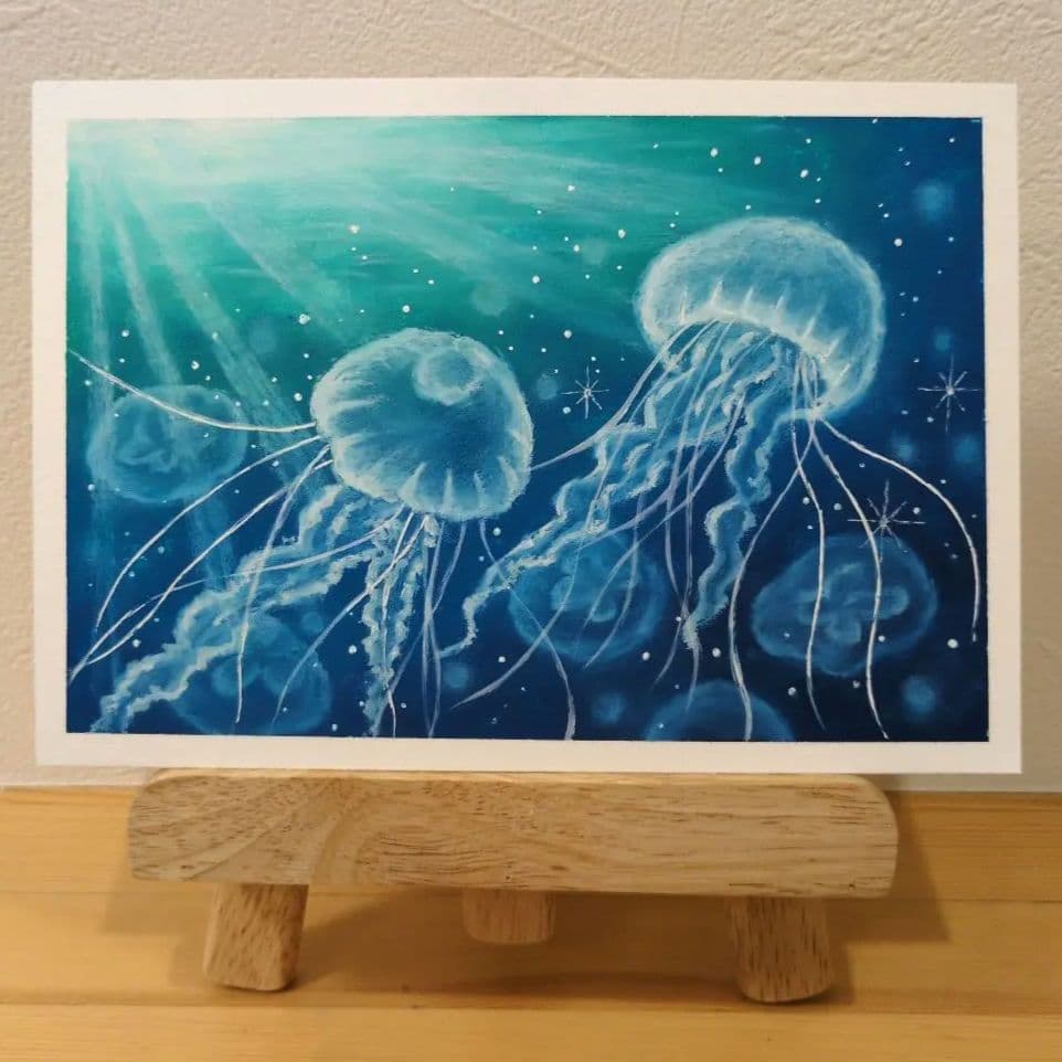 原画：B6サイズ】 クラゲ 03 オイルパステル画 - メルカリ