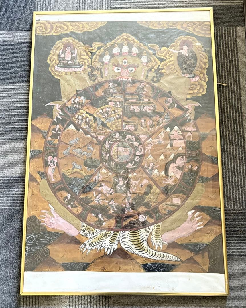 タンカ 六道輪廻図 肉筆 細密画 チベット密教 仏教美術 仏画