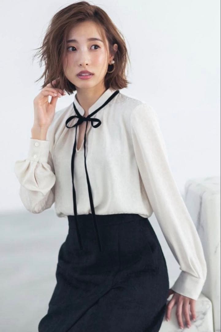 ピンキーアンドダイアン◆別珍リボンアニマルジャカードブラウス エクリュ 38