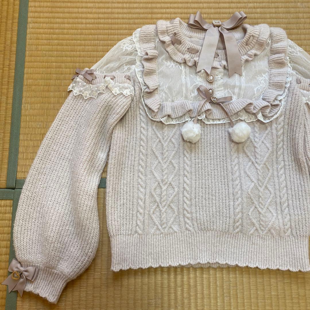 LIZ LISA(リズリサ) ポンポンリボンレースヨークニットトップス - メルカリ